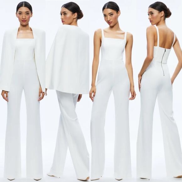 Alice + Olivia Cape Jumpsuit Nova Modern Glam Power Minimalist Wedding - Picture 1 of 15